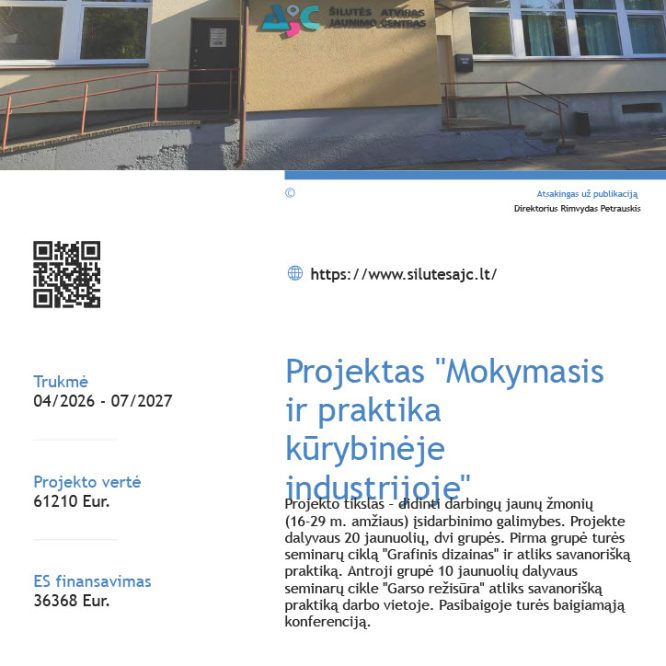 Šilutės atviras jaunimo centras pradeda įgyvendinti projektą  „Mokymasis ir praktika kūrybinėse industrijose“